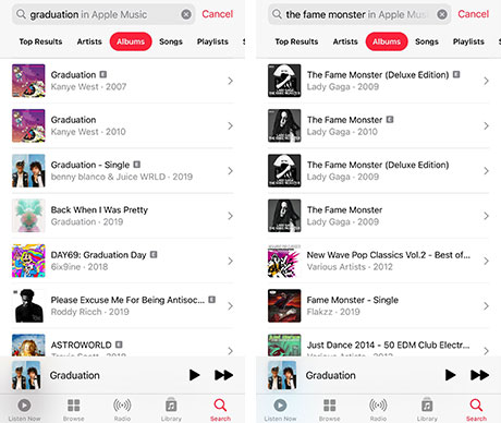 Apple Music albums of different versions