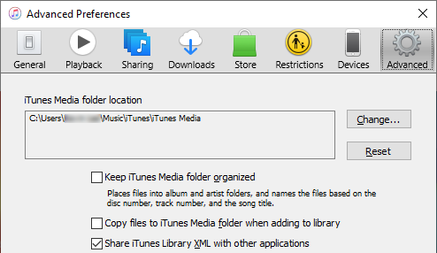 iTunes Advanced Preferences