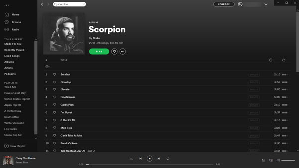 Drake Scorpion Album on Spotify