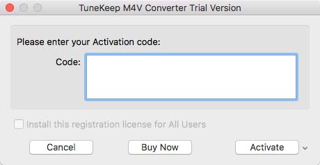Enter registration code for M4V Converter (Mac)