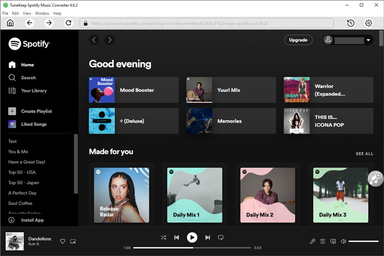 Open Spotify built-in web player
